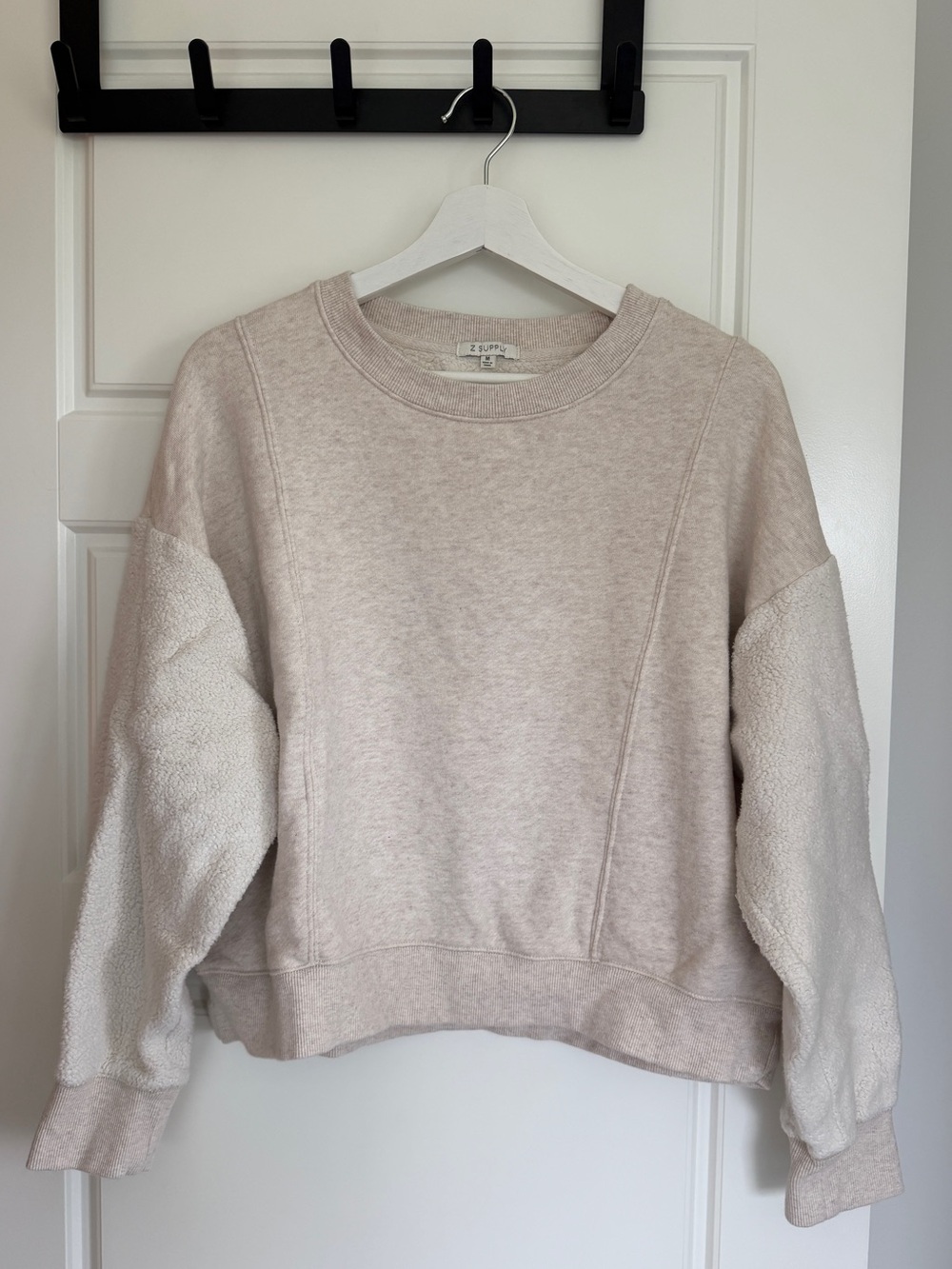 Z Supply Cream Mixed-Media Boucle Crew Sweatshirt